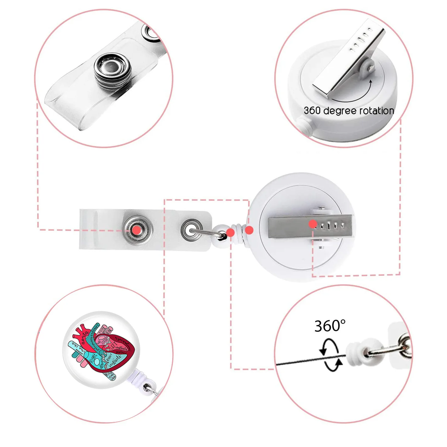 2023 New Arrival 1 Piece Rectractable Nurse Badge Reel Anime Heart Lung Brain Doctor ID Card Holder Keychains Lanyard for Keys