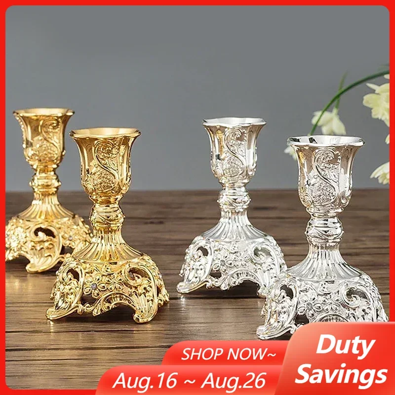 2 Stück Retro Kerzenständer Gold Silber Kerzenhalter Hochzeit Mittelstücke Kerzenhalter Bankett Esstisch Dekorationen Ornamente