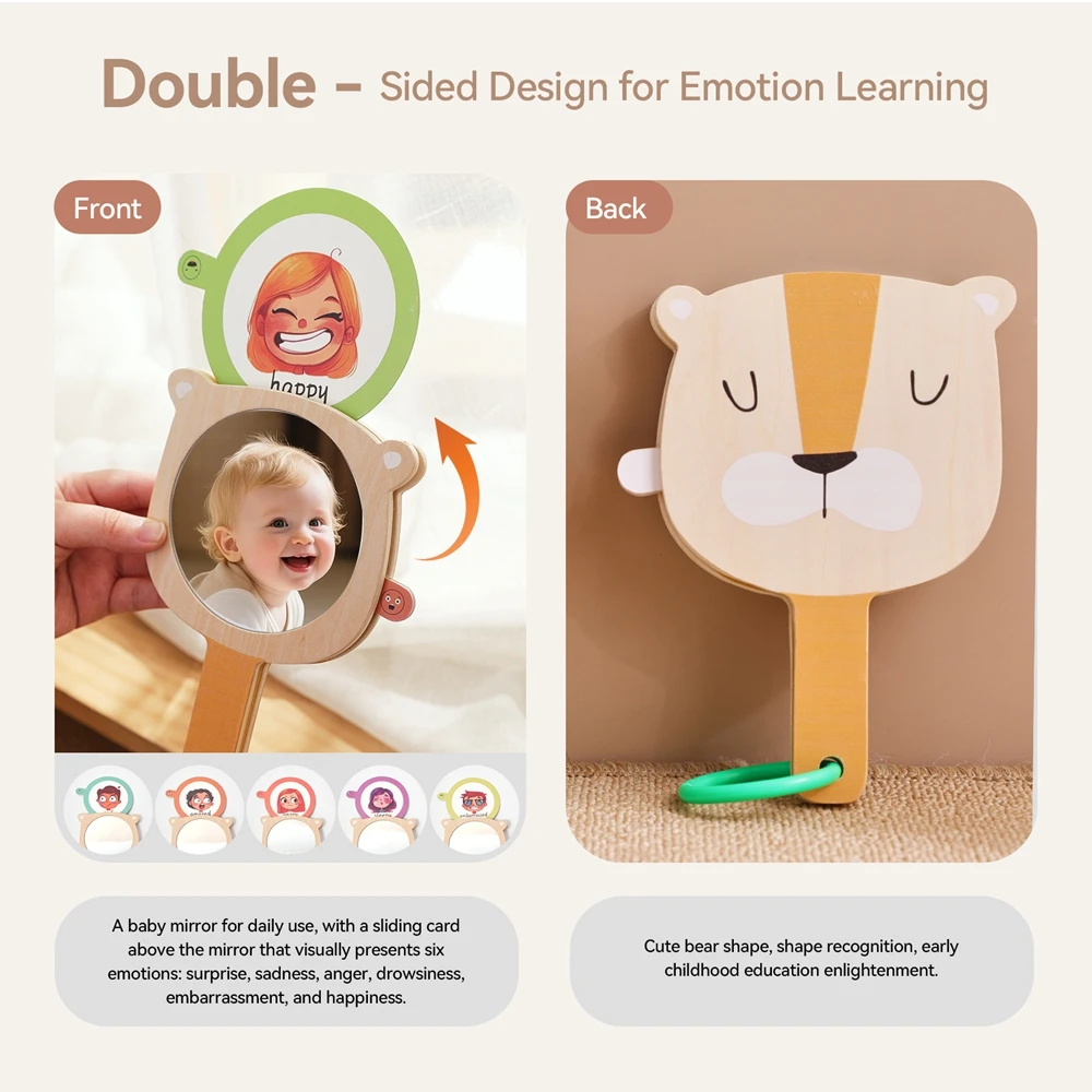 Giocattolo Montessori Cognizione emotiva del bambino Specchio del fumetto Apprendimento dell'espressione facciale per la carta di espressione emotiva dei neonati