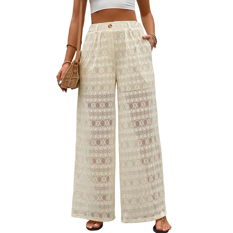 Lace Pants 2025 Summer Casual High Waisted Wide Leg Pants for Women Streetwear Trousers Harajuku