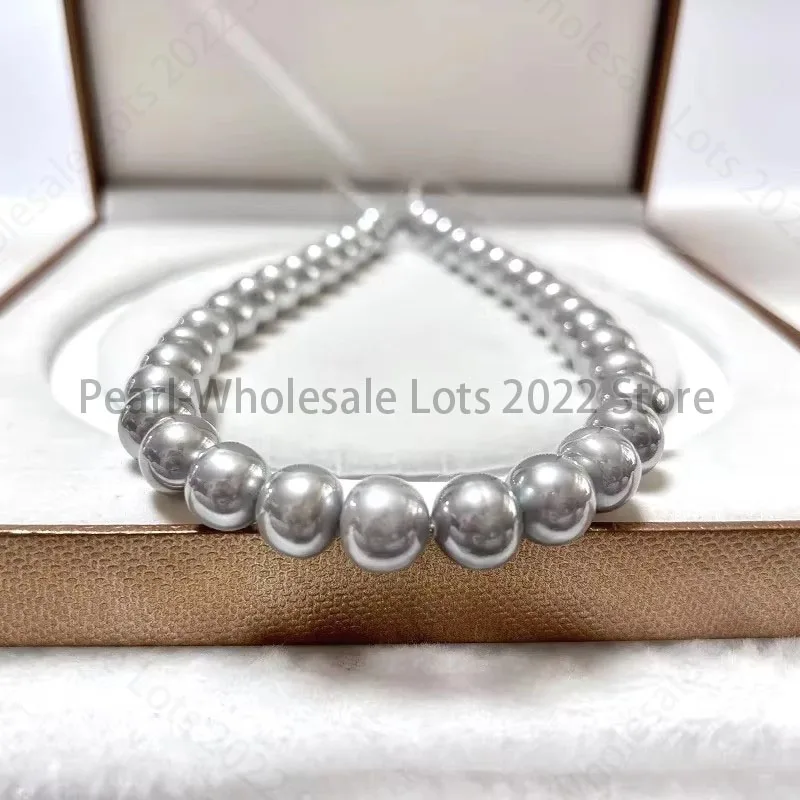 natural 17“12-13mm genuine Nearly Round  gray Pearl 925 sterling silver wedding gifts