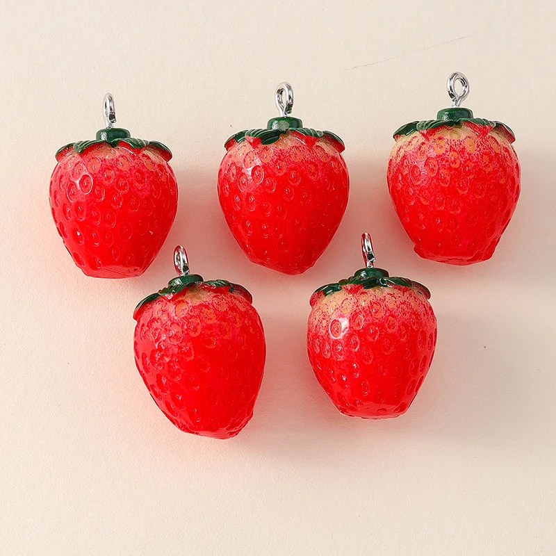 Leslie 10 Stück Niedliche 3D-Erdbeer-Charms aus Harz für Ohrringe, Kürbis-, Apfel-, Mango-, Trauben-, Orangen- und Wassermelonen-Charms und Anhänger – Detail 4