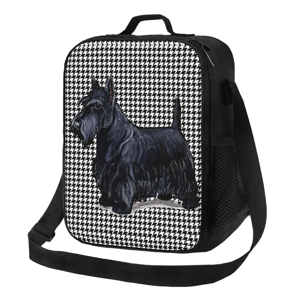 Scottish Terrier Houndstooth Lunch Bag Women Cooler Thermal Insulated Lunch Box for Children School