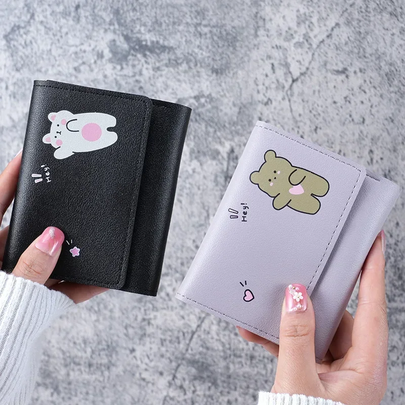 Korean Fashion Cartoon PU Leather Wallets Women Short Multifunctional Card Holders Key Wallets Cute Children Students Wallets