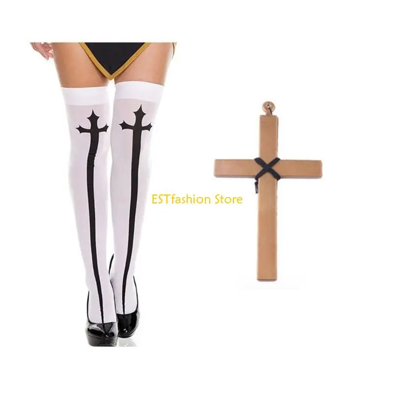 Y5GC 2/3 / 4pcs Halloween Nun Costume Accessoires Set Nun Chat Collier Pendant