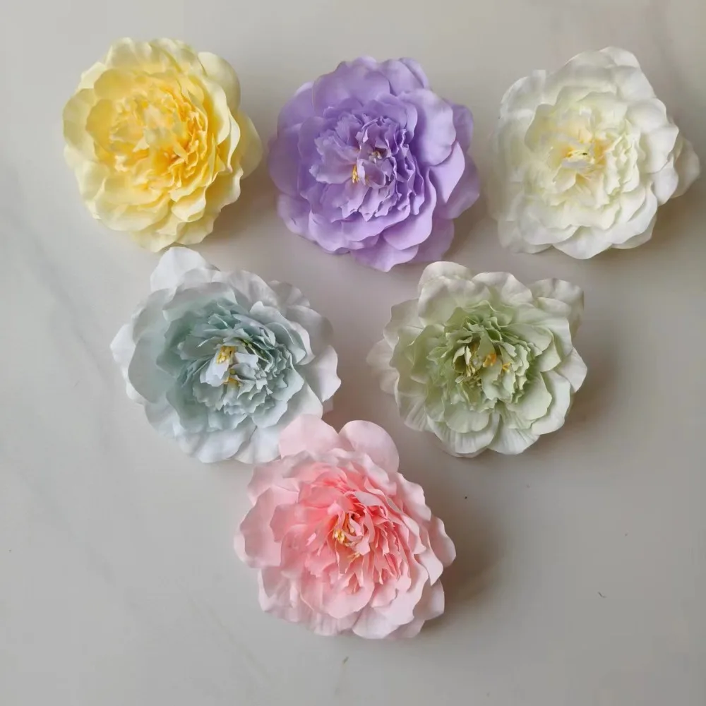 

6pcs Simple Artificial Flowers Silk Peony Flower Head Diy Head Accessories Home Decoration Wedding Party Supplies