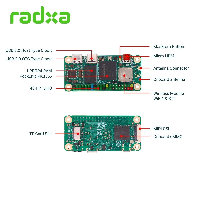 RADXA ZERO 3W quad-core mini high-performance development board RK3566 chip Cortex®‑A55