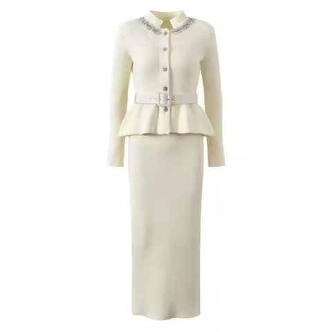 2026 Spring/Summer New Women's White Elegant Patchwork Dress Long Sleeve Diamond studded Luxurious Women's Evening Dresses