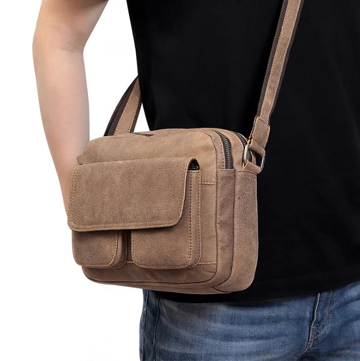 

New Genuine Leather Men's Messenger Bag Men Shoulder Bag Casual Business Head Cowhide Crossbody Bag Abrasive leather Man Bags