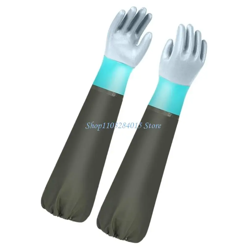 R6FF 70cm/75cm Extended Length PVC Work Gloves With Fleece Inner Layer Waterproof Abrasion Resistant for Marine Activities