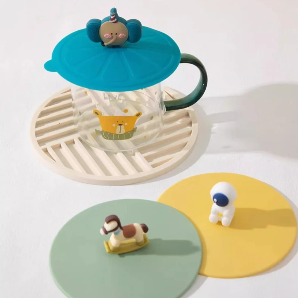 Cute Cartoon Silicone Mug Cup Cover Leak Proof Heat-Resistant Dustproof Cup Cover Reusable Universal Sealed Lids Coffee