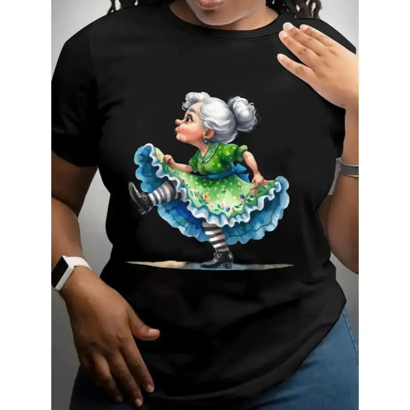 

Funny Dancing Grandma T-Shirt, Cute Cartoon Nana Graphic Tee, Women's Novelty Holiday Top, Vintage Retro Comfy Loose Fit Shirt