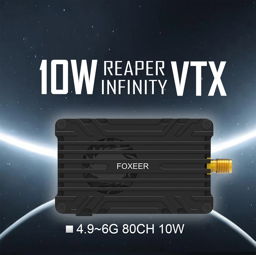 FOXEER Reaper Extreme 3W 10W V2 VTX FPV Transmissor de vídeo 80CH 4.9 ~ 6G Ventilador de microfone embutido para avião drone de longo alcance