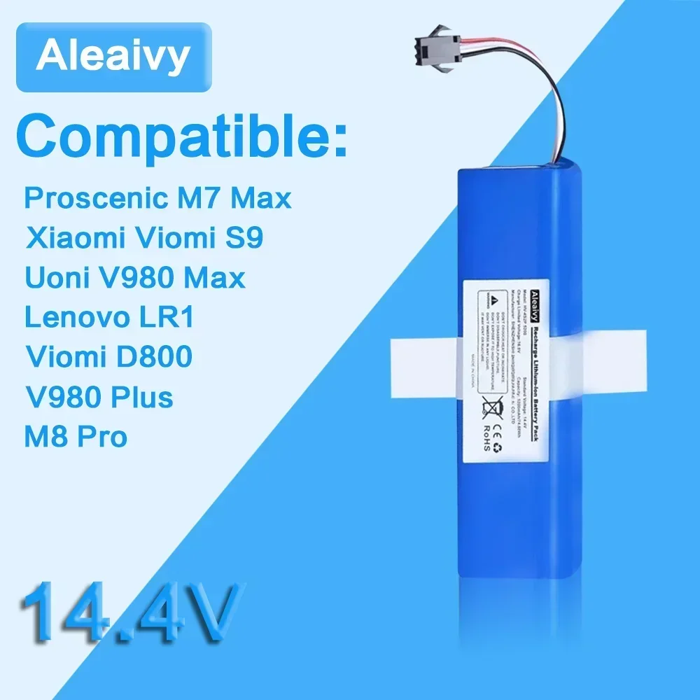 14.4V 12800mAh Rechargeable Battery For XiaoMi Lydsto R1,Viomi S9,Proscenic M7 Pro,Lenovo LR1 Replacement Li ion Battery Pack