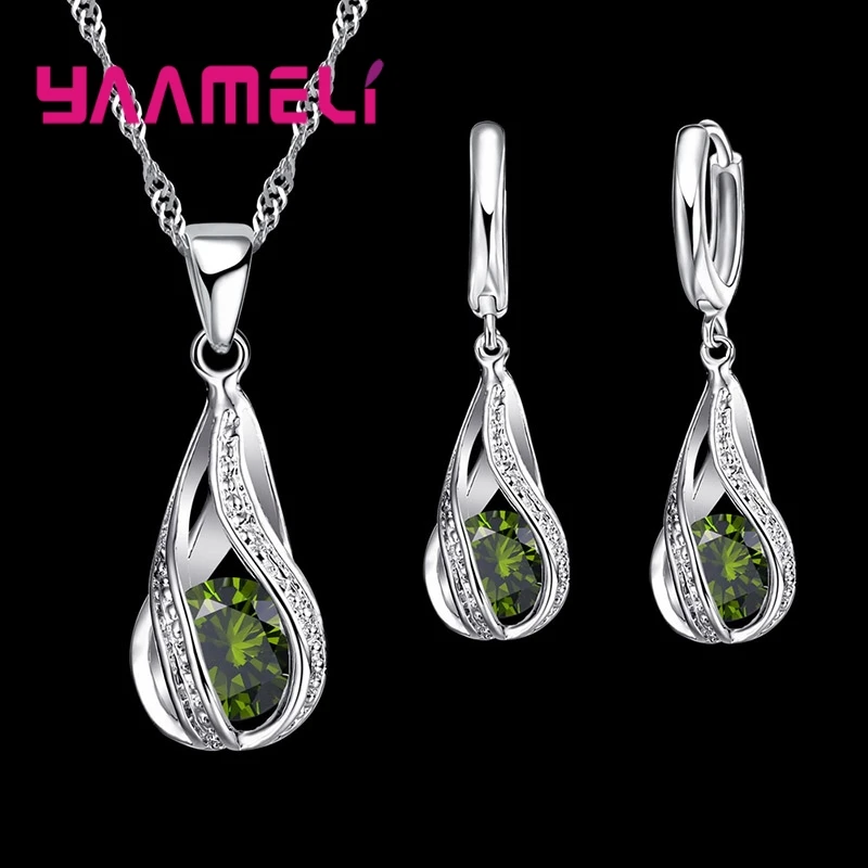 Heißer Wassertropfen CZ 925 Sterling Silber vergoldet Schmuckset für Frauen Anhänger Halskette Creolen Hochzeit Party Ceremoey Anel