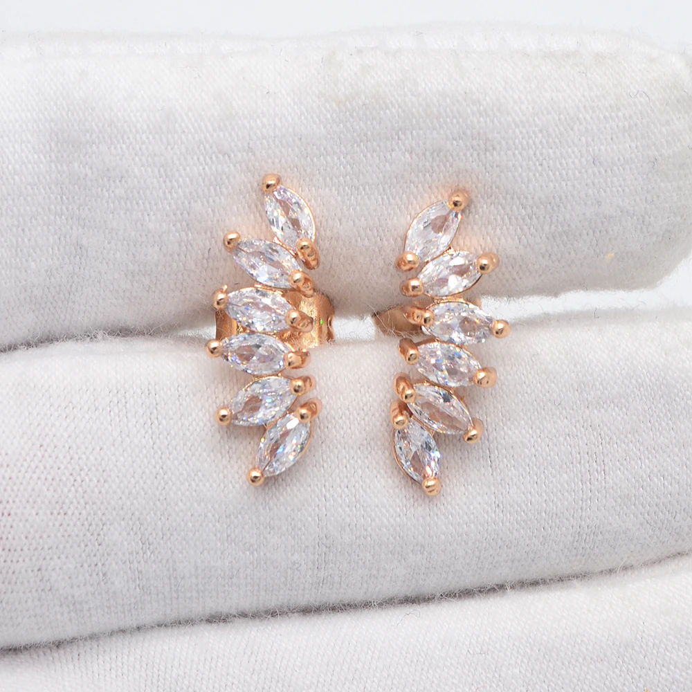 High Quality Gold Color Women Fashion Clear CZ Angel Wings Stud Earrings Jewelry