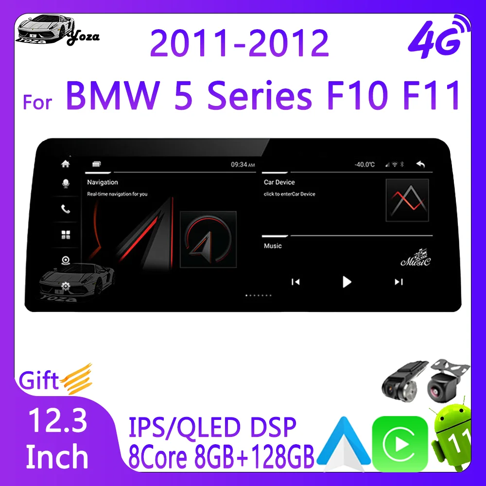 

Автомобильный радиоприемник Yoza Carplay для BMW 5 серии F10 F11 2011-2012 Android 11 с сенсорным экраном мультимедийный плеер Навигация стерео 4G WIFI