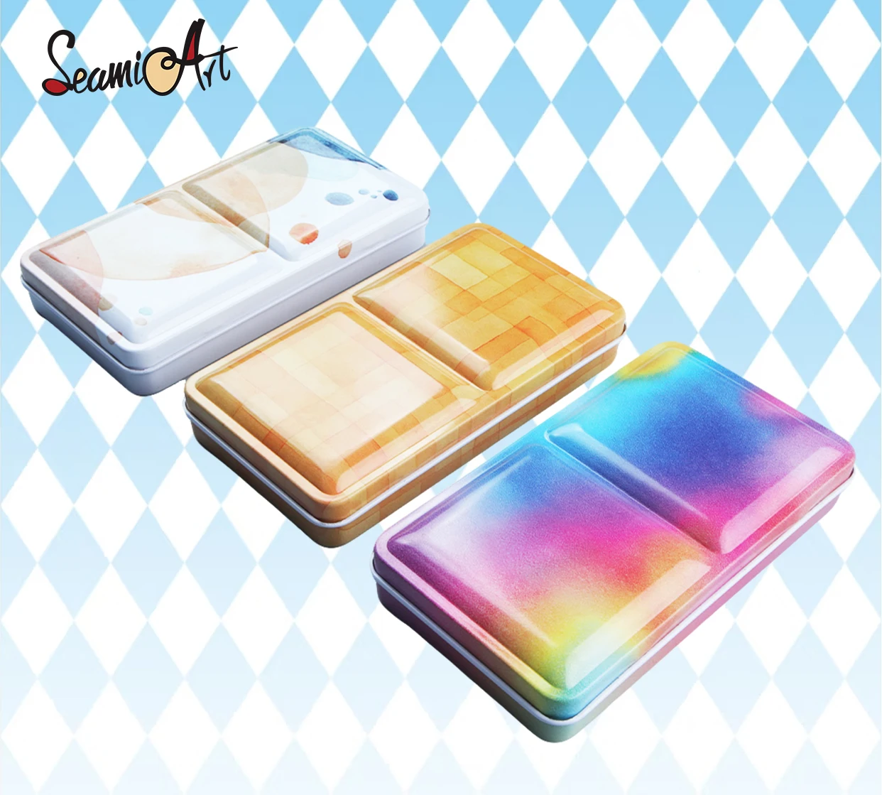 SeamiArt 1-teilige flache Metallbox mit magnetischen Halbpfannen, klassisches faltbares Eisengehäuse für Aquarellfarben, Unterpaket, Kunstbedarf – Detail 1