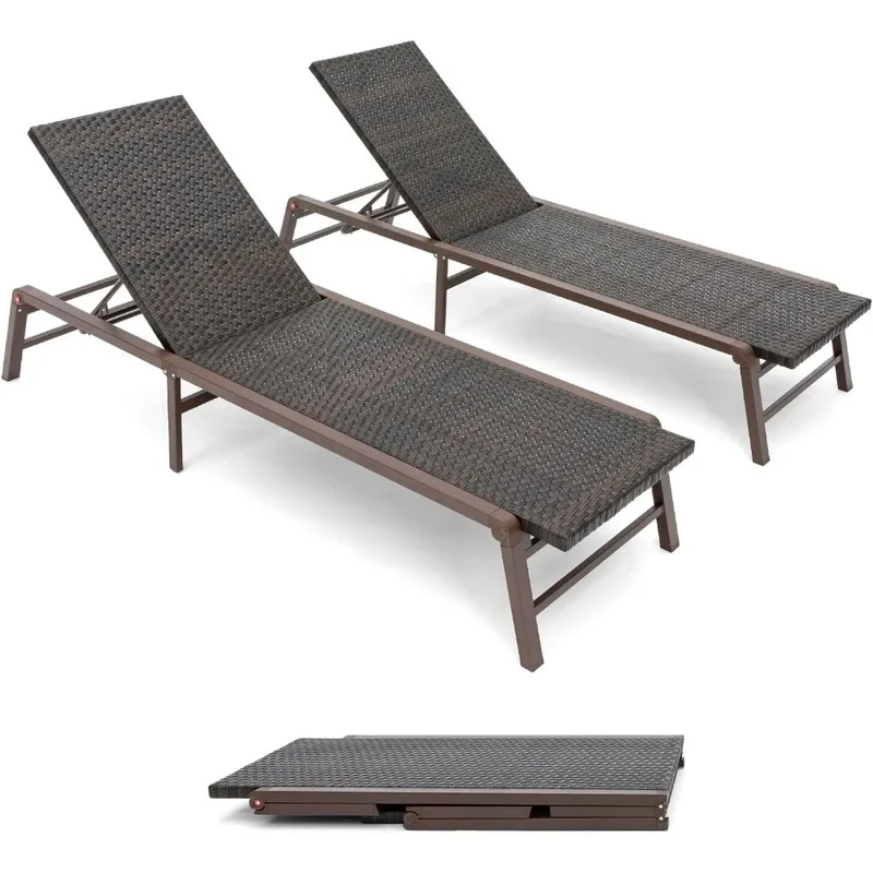 

Set of 2 Outdoor Chaise Lounges with Adjustable Backrest Recliners for Poolside, Sunbathing, Deck, and Yard Use.