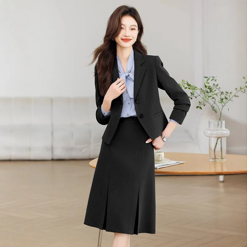 Professional Gray Suit Set for Women Spring Autumn Winter2025New High-End Interview Skirt Suit Workwear Jacket Commuting