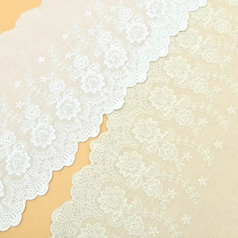 1Yard 22cm wide Beige White Cotton 100% Cloth Embroidered Lace Trim DIY Accessories Lace Fabric Width