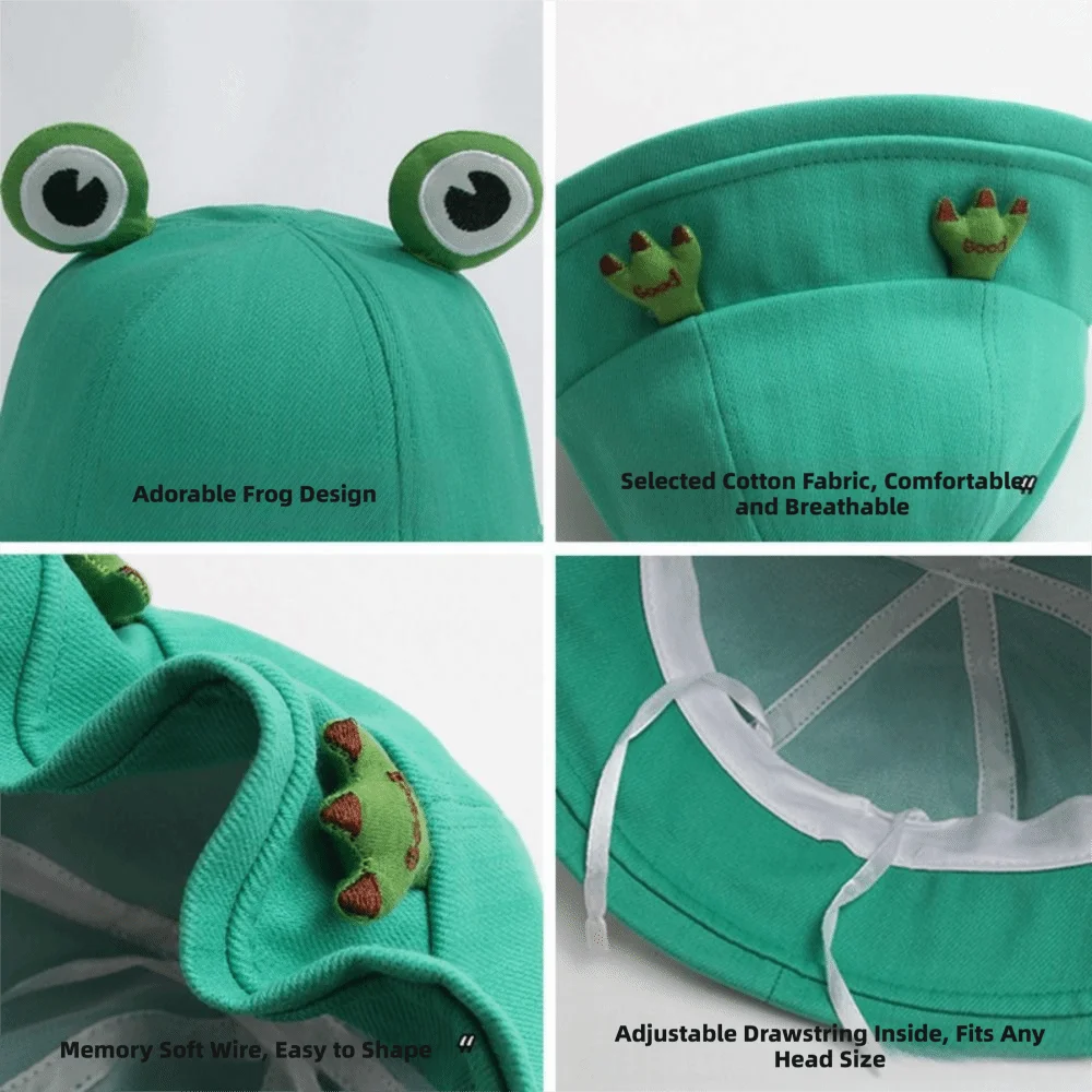 Big Brim Frog Fisherman Hat Breathable Sun Protection Women Bucket Hat Cotton Fabric Cartoon Cute Sun Visor Hat