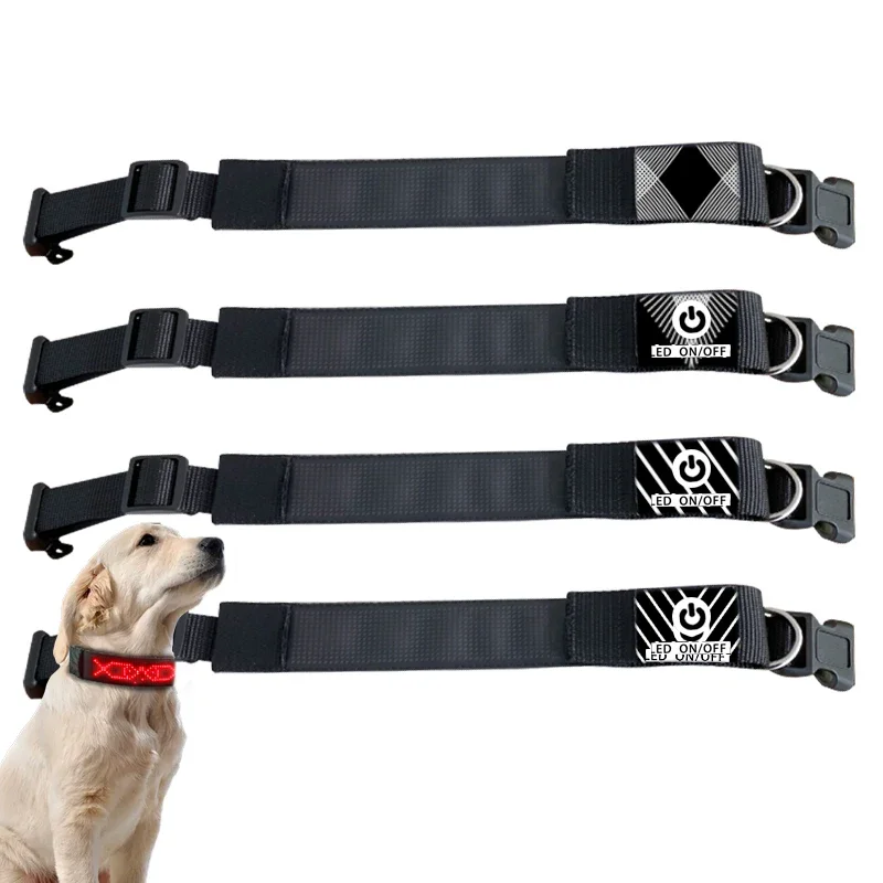 LED Light UP Dog Collar Bluetooth APP Programmable Message Scrolling LED Display Screen Pet Accessories Collar