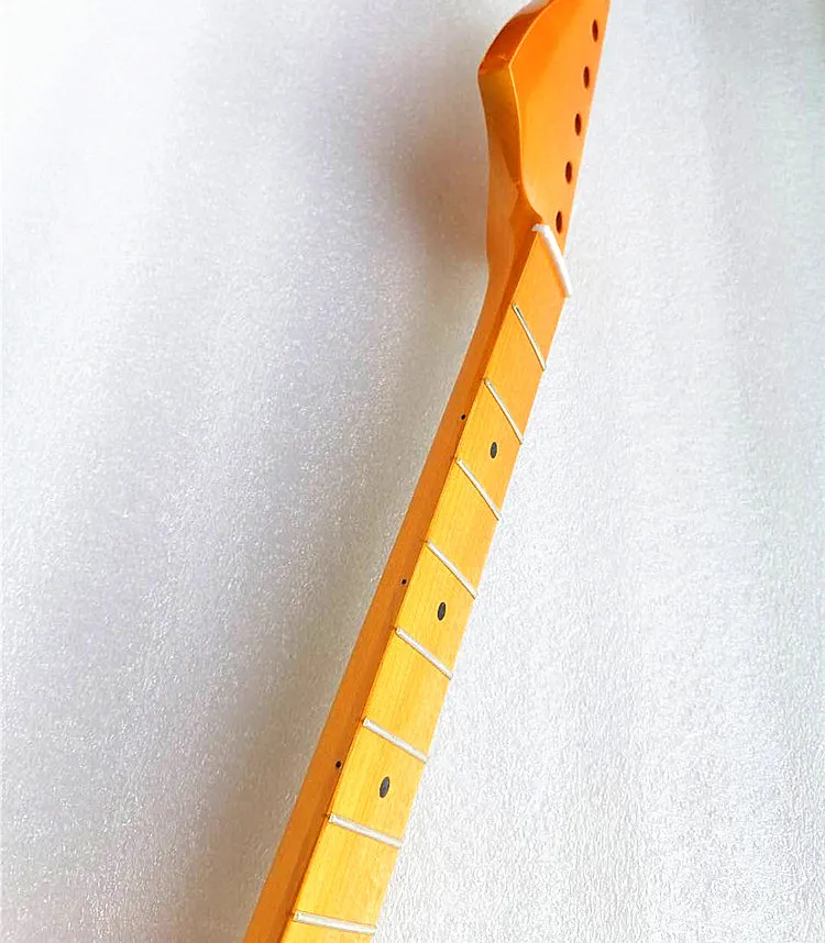 22 Frets Maple Reverse Headstock Right Hand Electric Guitar Neck Yellow Glossy Musical Instruments Accessories