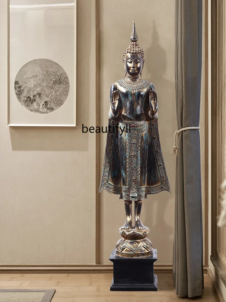 

ss7304 Southeast Asian Solid Wood Welcome Station Buddha Landing Big Decorations Thai Massage Club Handmade Decorations