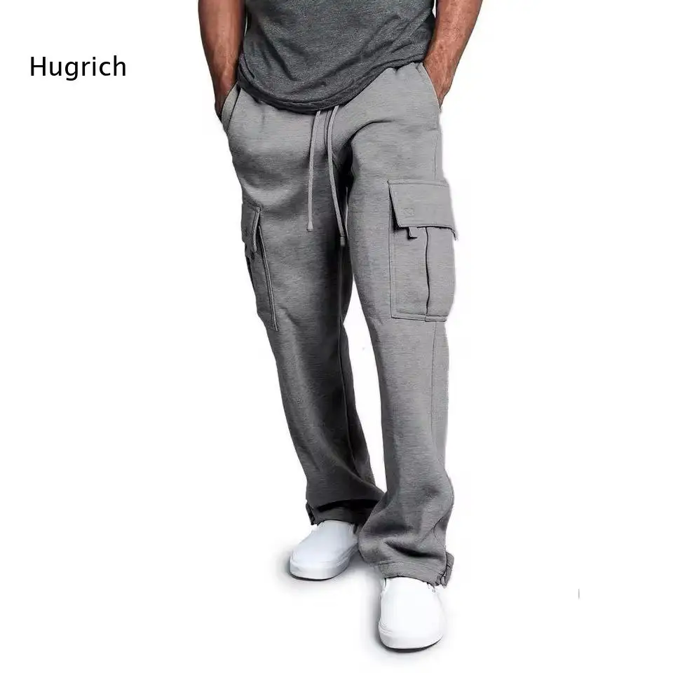 Adjustable Ankle Cargo Sweat Trousers Men Elastic Drawstring Waist With Large Side Pockets Loose Pants For Casual Daily Matches