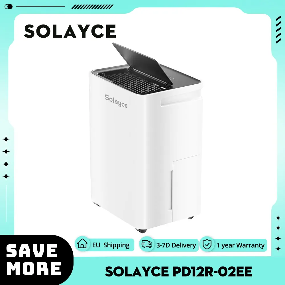 Deumidificatore Solayce PD12R-02EE con serbatoio dell'acqua da 3,2 litri, rumore piatto 35dB e
