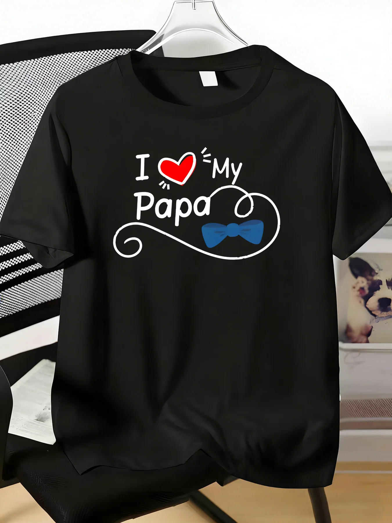 Mens Cotton Tee I Love My Papa Heart Bow Tie Swirl Print Crew Neck Short Sleeve Casual Tees For Dad Family Holiday Daily Gift