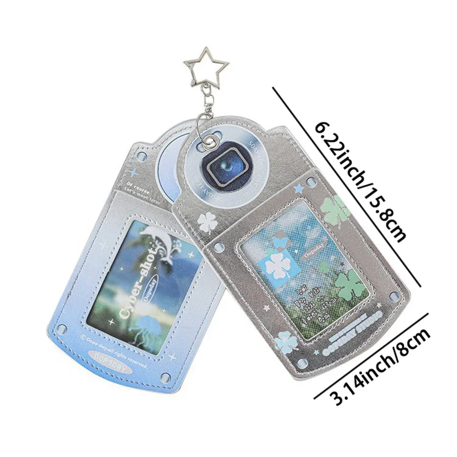 INS الموضة الكورية Dv الفضة الجلود 3In حامل بطاقة فتاة المعبود تخزين الصور ستار معلقة الديكور 3-فتحة للبطاقات غطاء بطاقة هدية #6