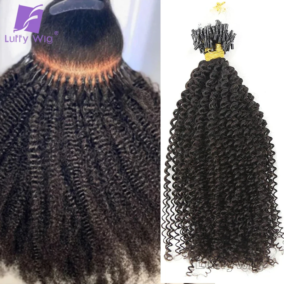 Afro Kinky Curly Micro Ligações Extensões para mulheres negras, cabelo brasileiro, Micro Loops, cabelo humano, 4B, 4C