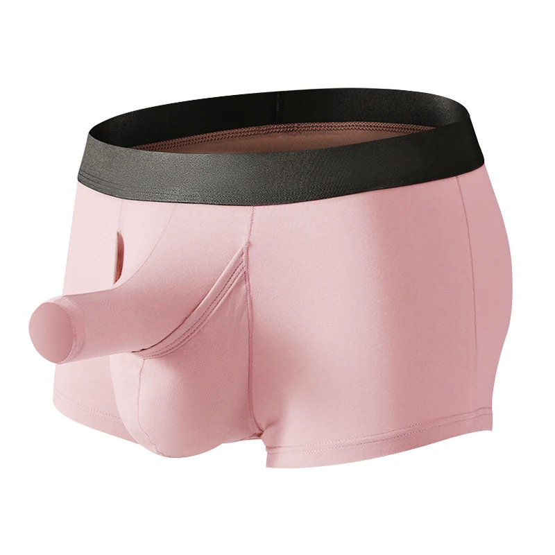 Boxers para hombre, ropa interior Sexy para hombre, bolsa larga para pene, Boxershorts, calzoncillos para hombre, bragas con bulto de elefante, separación de balas