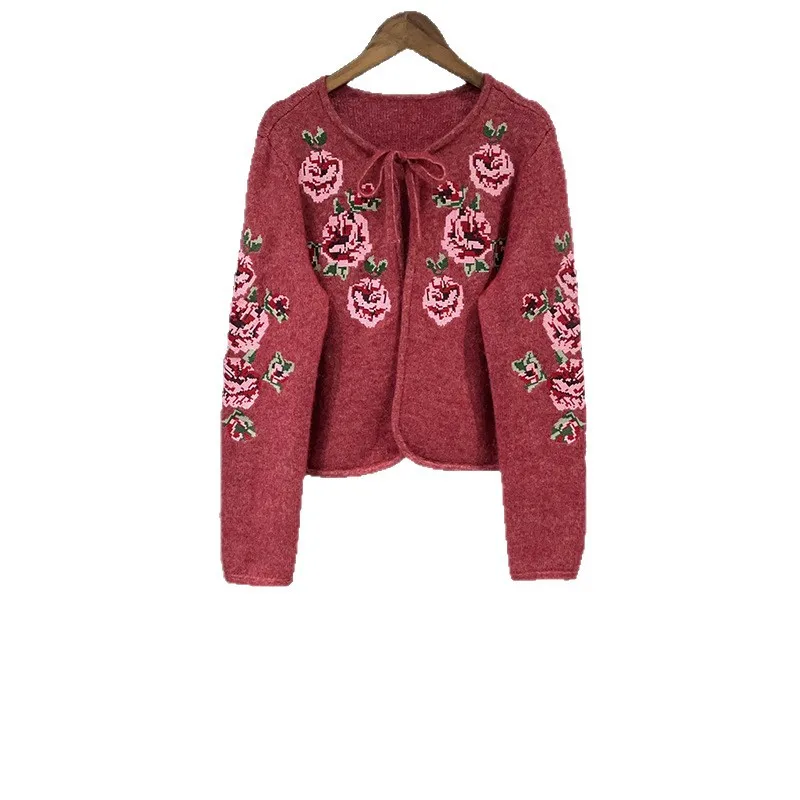 【هدية مجانية】2026 أوائل الربيع المرأة مزيج الصوف الأزهار الكروشيه متماسكة سترة عبر غرزة الدانتيل متابعة البلوز فضفاض