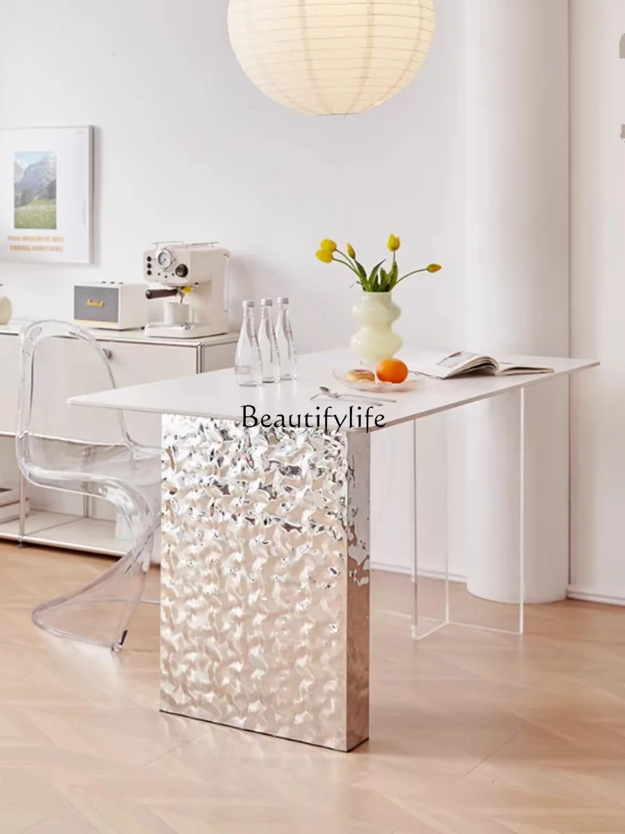 

Acrylic Suspension Stone Plate Dining Table Modern Simple White Rectangular