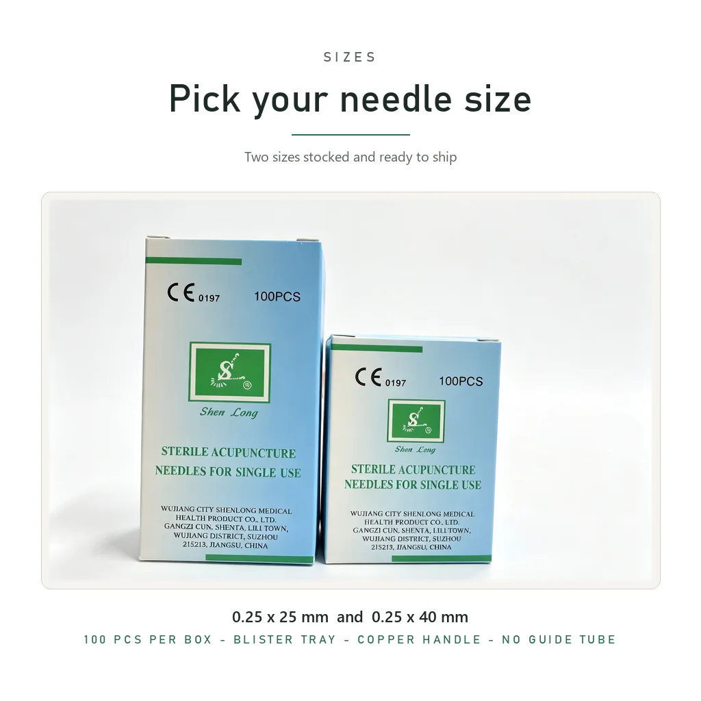 SHENLONG 100PCS Copper Handle Sharp Sterile Disposable Acupuncture Needles Dry NeedlingEach Needle with Individual Package CE
