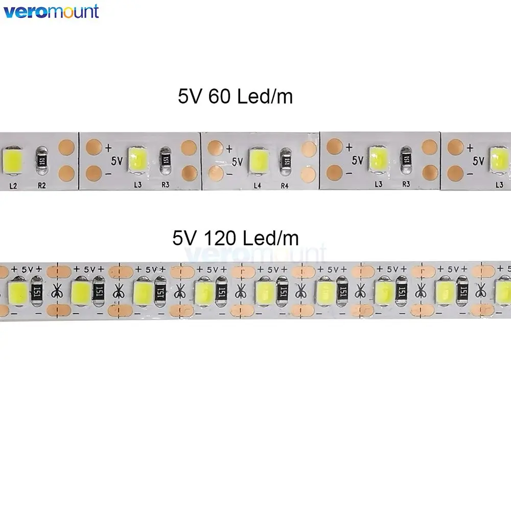 Imagem -03 - Smd Flexível Conduziu a Luz de Tira 60leds m 120leds m Branco Morno Branco Vermelho Verde Azul Rgb Fita mm Pwb Ip20 Ip65 5m dc 5v 2835