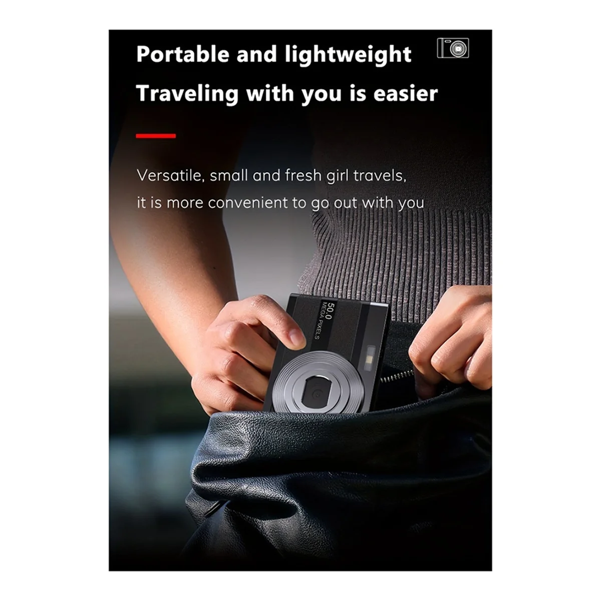 NEW HD Digital Camera Mini Student Activity CCD Selfie Card Camera 50 Million Pixels 2.2 Inch Display for Travel Black