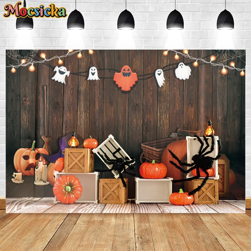 Halloween Thanksgiving Birthday Party Backdrop Autumn Harvest Pumpkin Maple Leaves Light Decoration Photo Background Photography