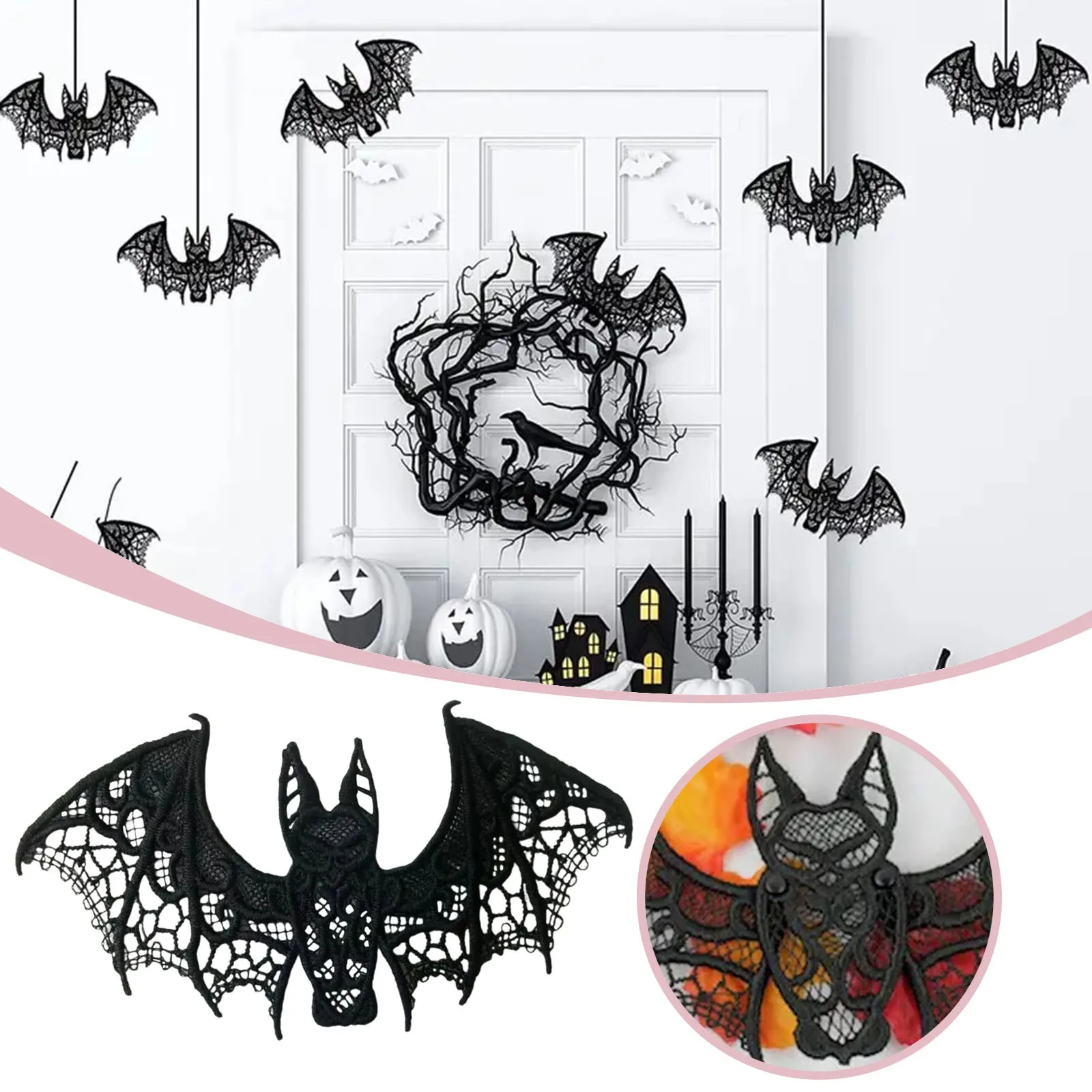 Halloween Bat Decoration Lace Bat 3d Bat Decoration Halloween Room Decoration Realistic Trick Props Party Decorations For Men