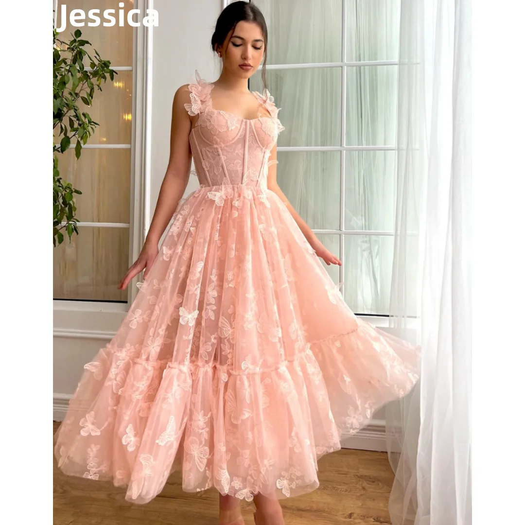 JESSICA ชุดงานพรอมสีชมพูชุดเจ้าหญิง3D ผีเสื้อ Tulle ชุดราตรีชุดแต่งงานชุดคลุมชุดเดรสปาร์ตี้แบบทางการสำหรับ Soirée2024