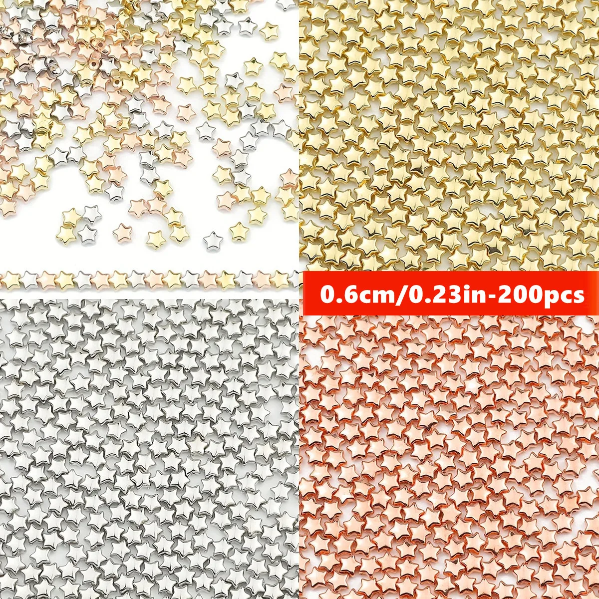 200pcs 6mm 3 Colors Star Shaped  Acrylic Beads | Semi-finished Handcrafted Crafting Additions For DIY Making