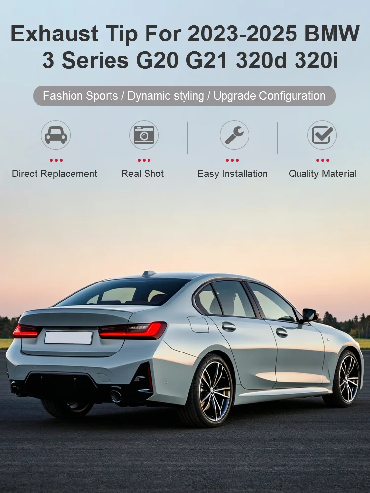 Passend für BMW 3er G20 G21 320i 330i 330e 318d 320d 330d 2019-2026 Auspuffblende Endrohrblende Schalldämpfer Auspuffendstück Autozubehör – Detail 3
