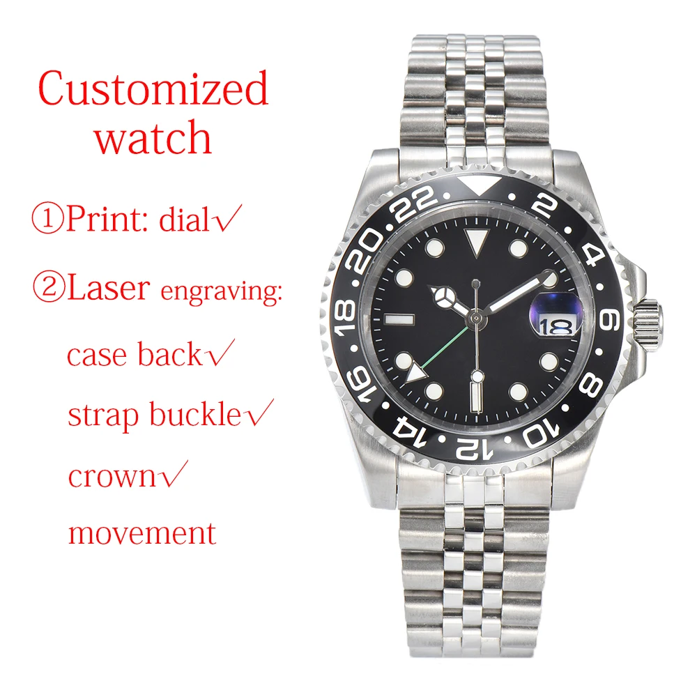 

Customized 40mm Luxury NH34 Movement Men's Mechanical Automatic Watch Waterproof GMT Watch Sapphire Glass Watch Hombre Watchman