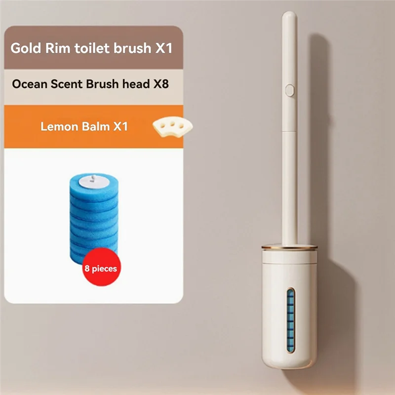 A50M-Eco-Friendly Toilet Brush With Long Handle, Wall-Mounted, Disposable Brush Head, Bathroom WC Cleaner Scrubber