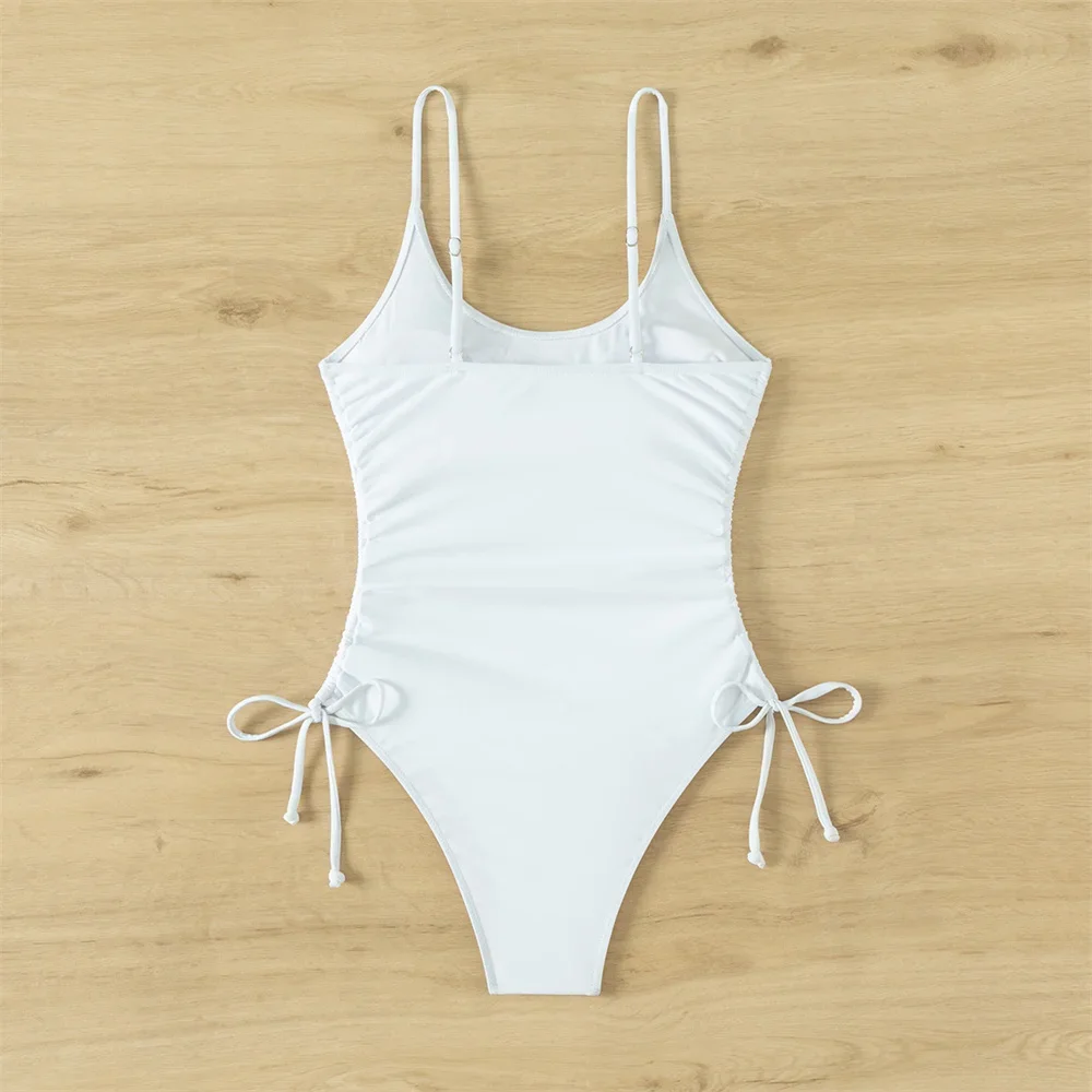 Bikini blanco con cordón plisado, traje de baño de una pieza Y2K, Monokini de tendencia, traje de baño Sexy para vacaciones, ropa de playa