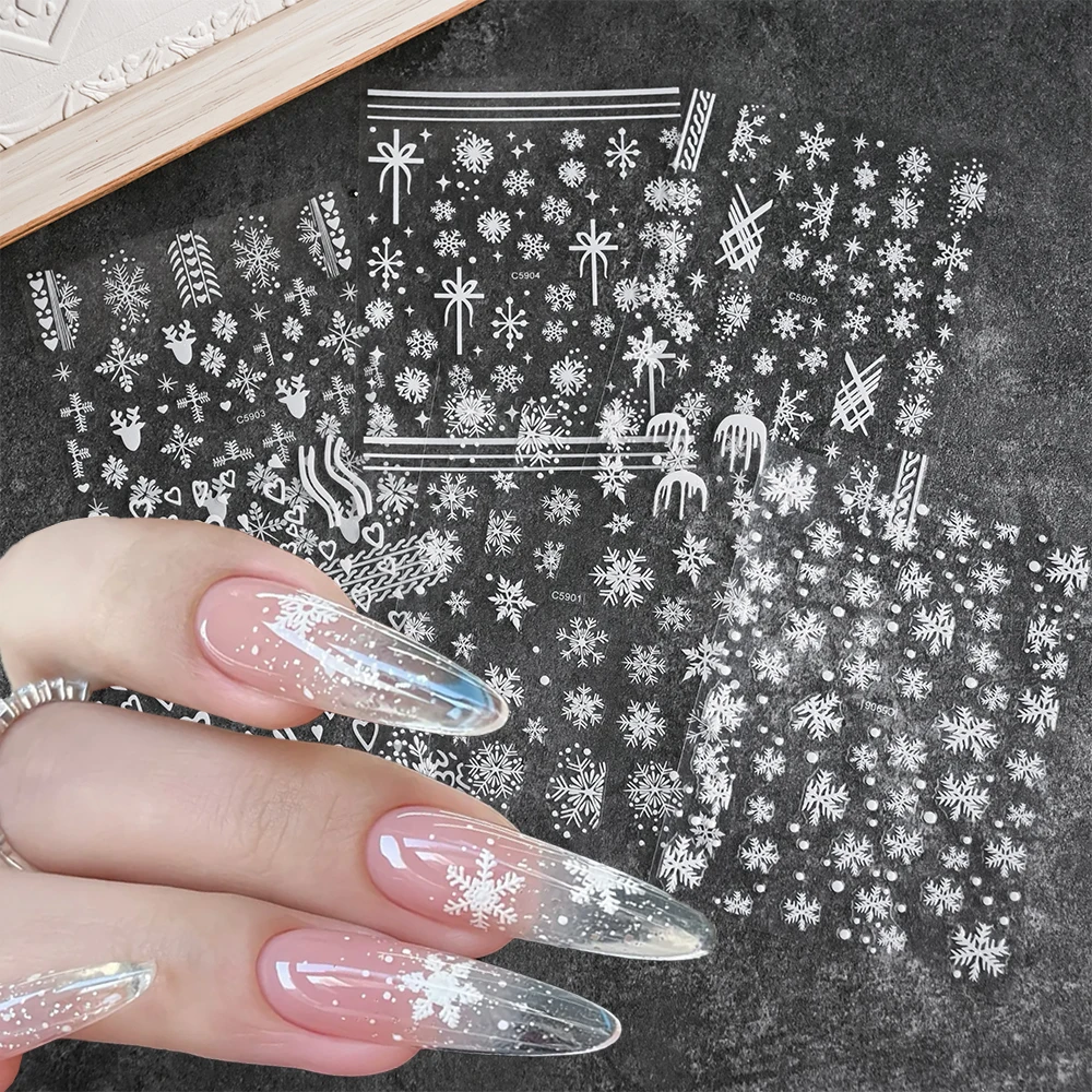 3D White Snowflake Christmas Nail Art Sticker Reindeer Heart Love Bowknot Snow Nail Decals Xmas Winter Festive Nail Supplies*&%-