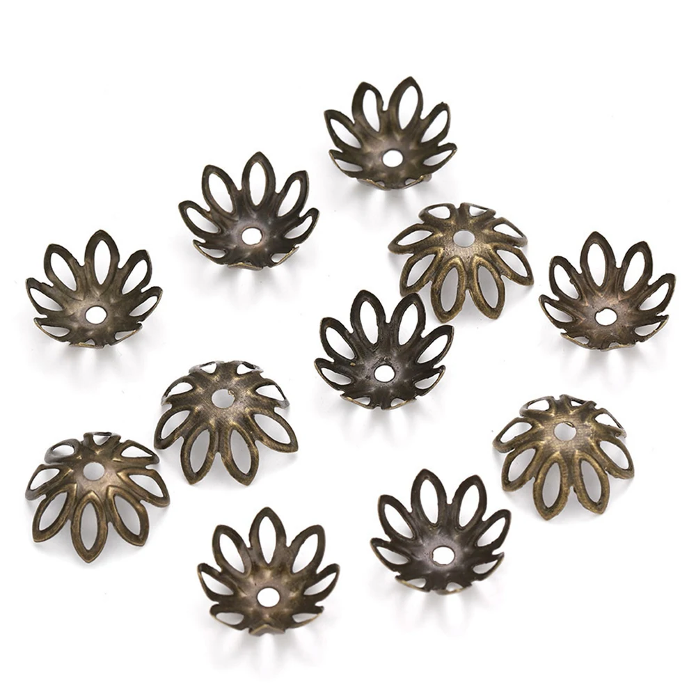 100-200 Stück Metall-Hohlblumen-Abstandshalter-Perlenkappen, Perlenverbinder, vergoldet, filigran, für Charms, Halsketten, Schmuckherstellung – Detail 6